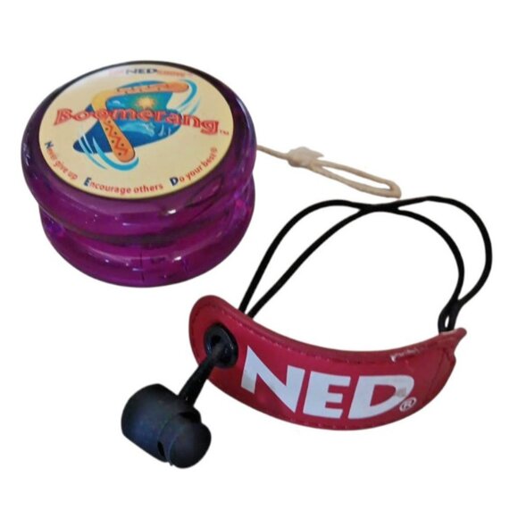 NED Boomerang Purple YoYo 1990s Carrier Wrap Ned Show Never Give Up Do Your Best - Picture 1 of 9
